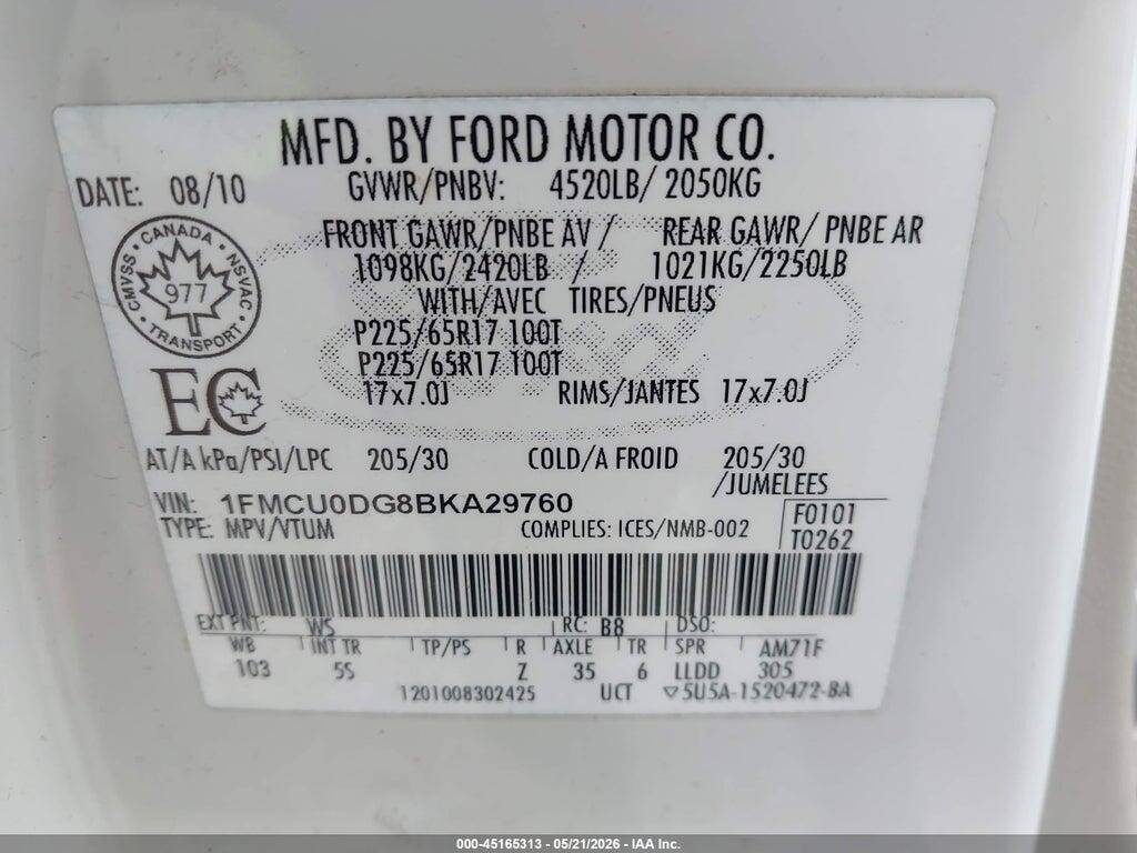 1FMCU0DG8BKA29760 2011 FORD ESCAPE photo no. 9