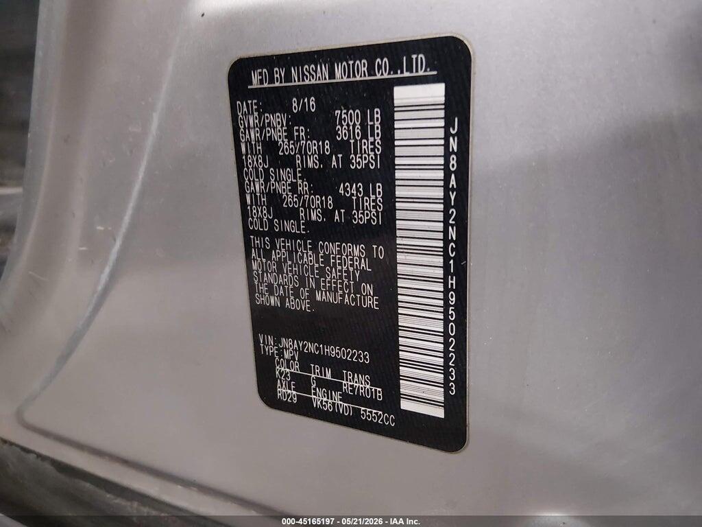 JN8AY2NC1H9502233 2017 NISSAN ARMADA photo no. 9