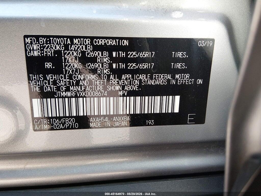 JTMMWRFVXKD008674 2019 TOYOTA RAV4 HYBRID photo no. 9