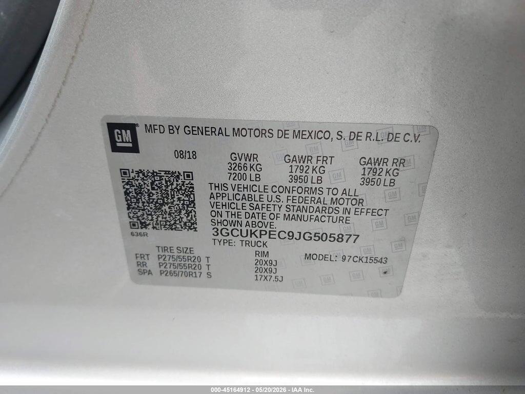 3GCUKPEC9JG505877 2018 CHEVROLET SILVERADO 1500 photo no. 9