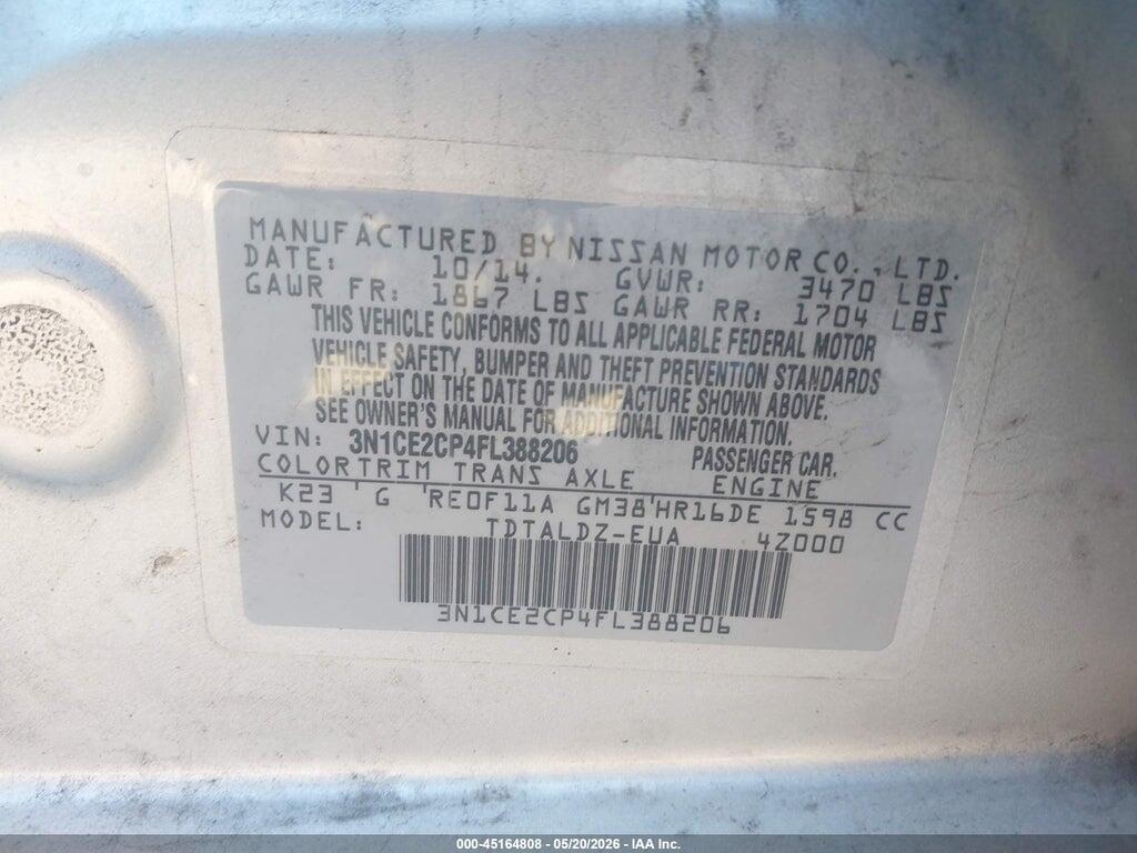 3N1CE2CP4FL388206 2015 NISSAN VERSA NOTE photo no. 9