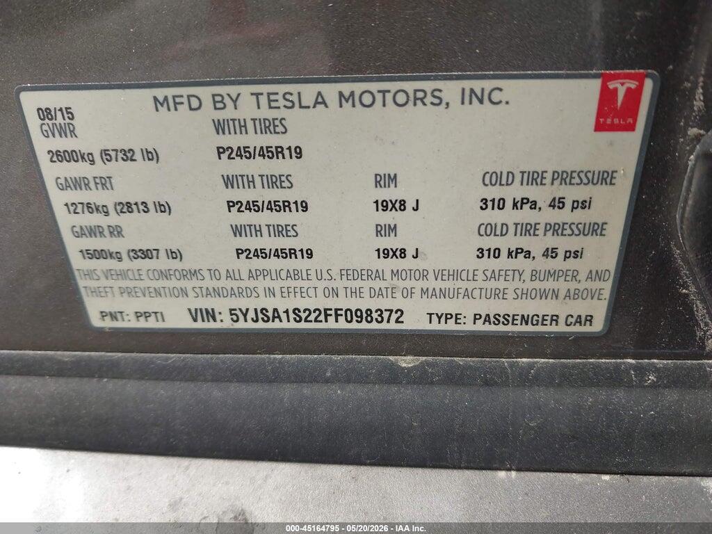 5YJSA1S22FF098372 2015 TESLA MODEL S photo no. 9