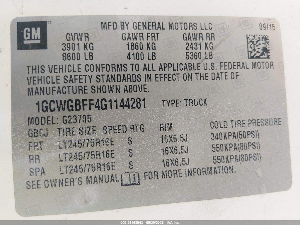 1GCWGBFF4G1144281 2016 CHEVROLET EXPRESS 2500 photo no. 9