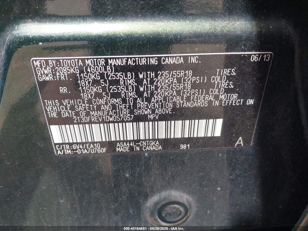 2T3DFREV1DW057057 2013 TOYOTA RAV4 photo no. 9
