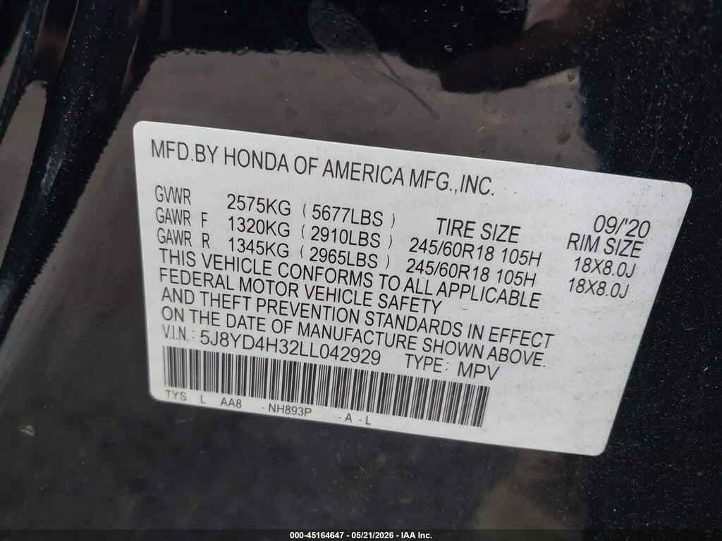 5J8YD4H32LL042929 2020 ACURA MDX photo no. 9