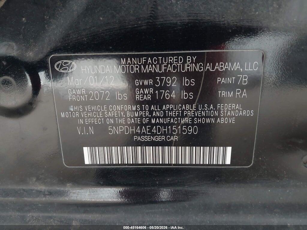 5NPDH4AE4DH151590 2013 HYUNDAI ELANTRA photo no. 9