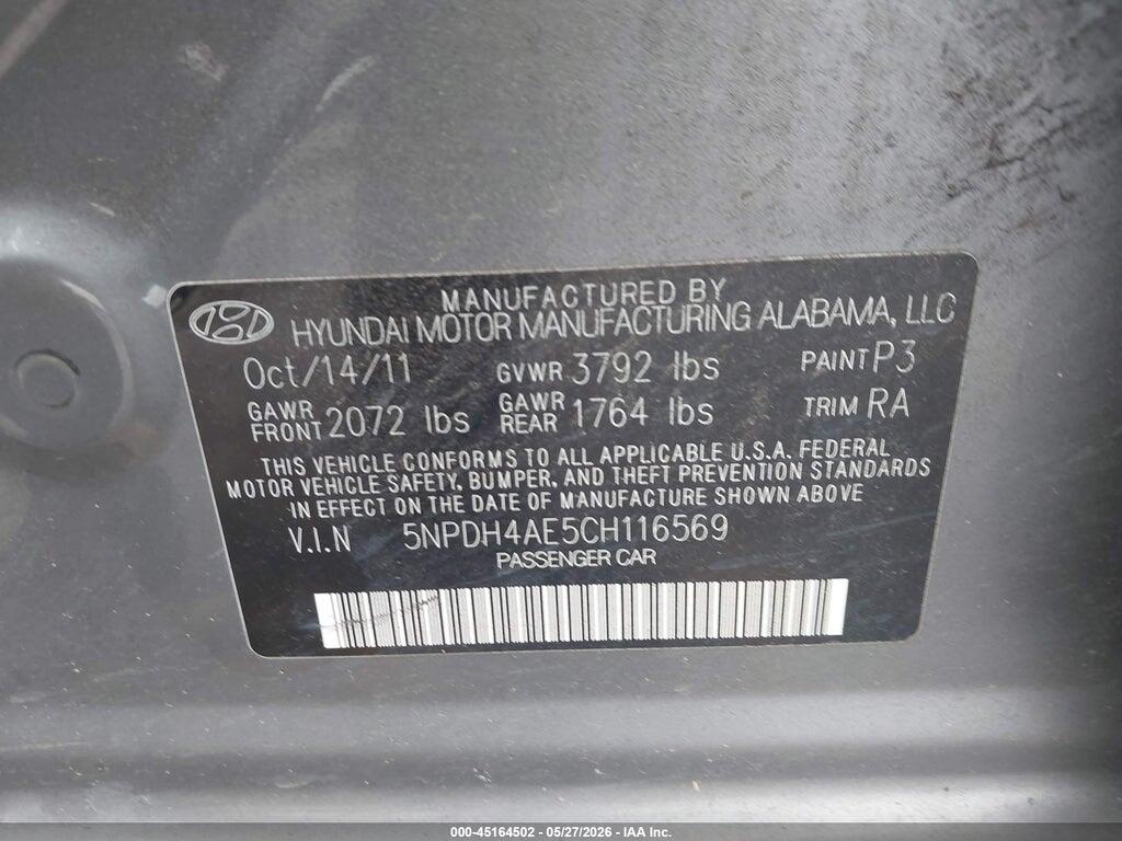 5NPDH4AE5CH116569 2012 HYUNDAI ELANTRA photo no. 9