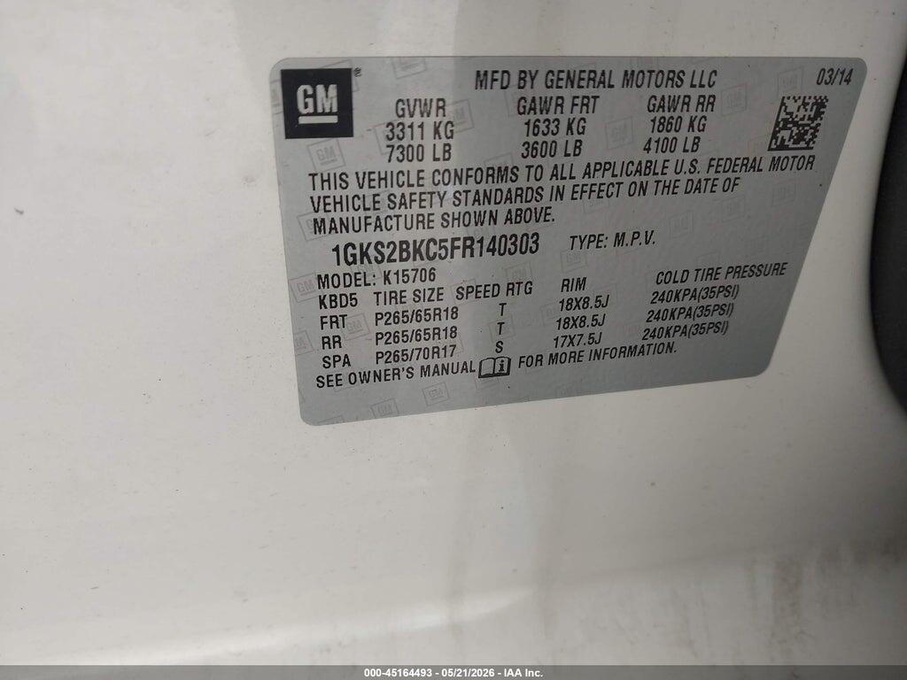 1GKS2BKC5FR140303 2015 GMC YUKON photo no. 9