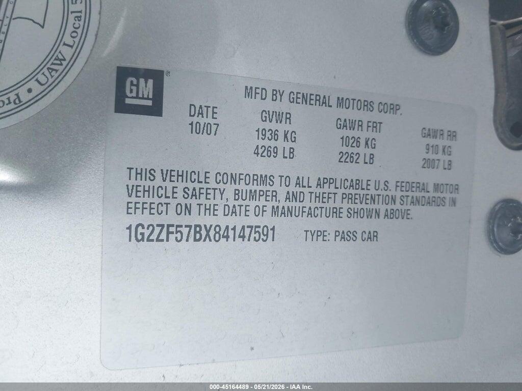 1G2ZF57BX84147591 2008 PONTIAC G6 photo no. 9