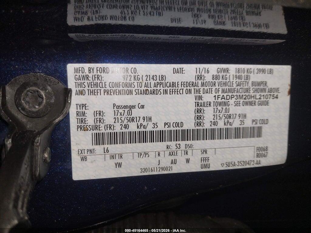 1FADP3M20HL210754 2017 FORD FOCUS photo no. 9