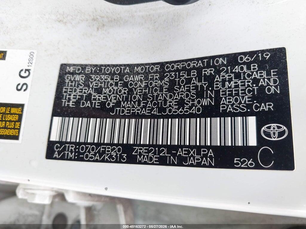JTDEPRAE4LJ056540 2020 TOYOTA COROLLA photo no. 9