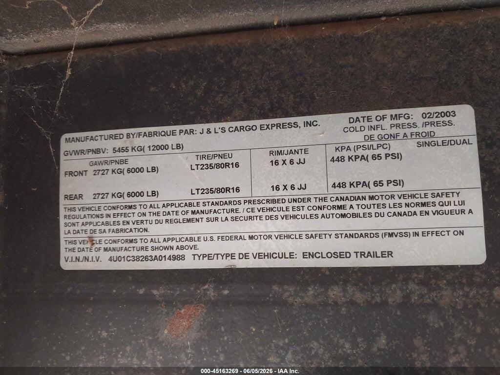 4U01C38263A014988 2003 J & L UTILITY TRLR photo no. 9