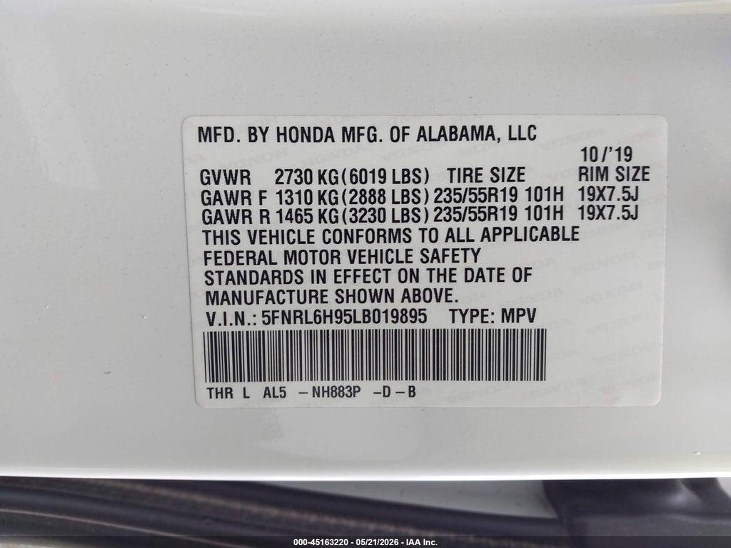 5FNRL6H95LB019895 2020 HONDA ODYSSEY photo no. 9