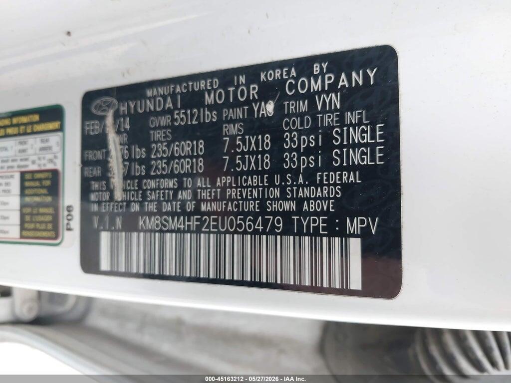 KM8SM4HF2EU056479 2014 HYUNDAI SANTA FE photo no. 9