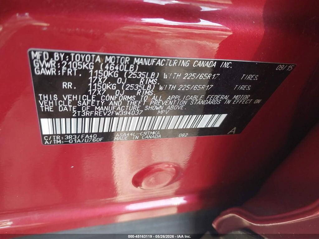 2T3RFREV2FW394037 2015 TOYOTA RAV4 photo no. 9