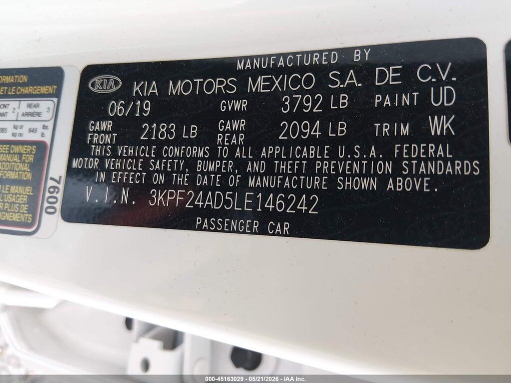 3KPF24AD5LE146242 2020 KIA FORTE photo no. 9