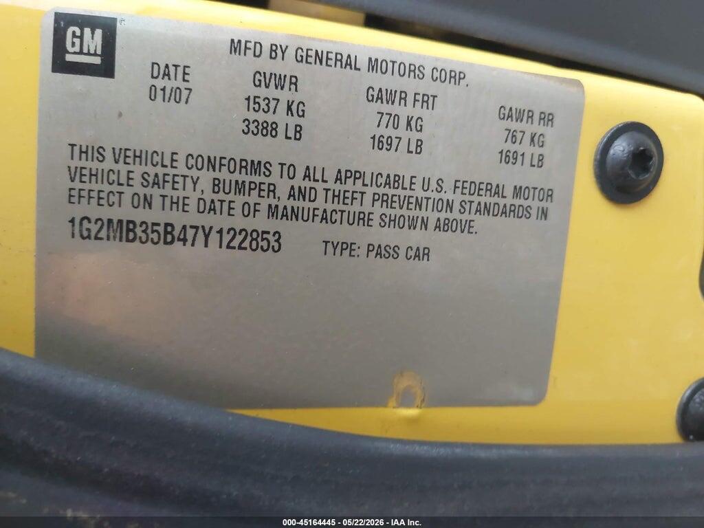 1G2MB35B47Y122853 2007 PONTIAC SOLSTICE photo no. 9