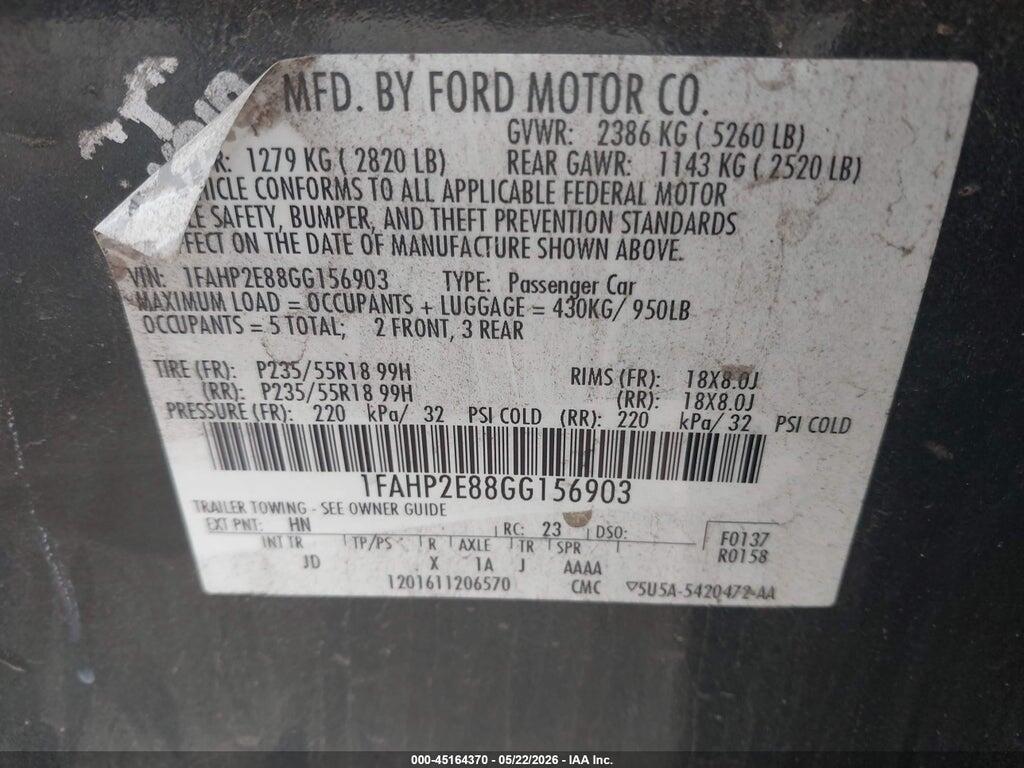 1FAHP2E88GG156903 2016 FORD TAURUS photo no. 9