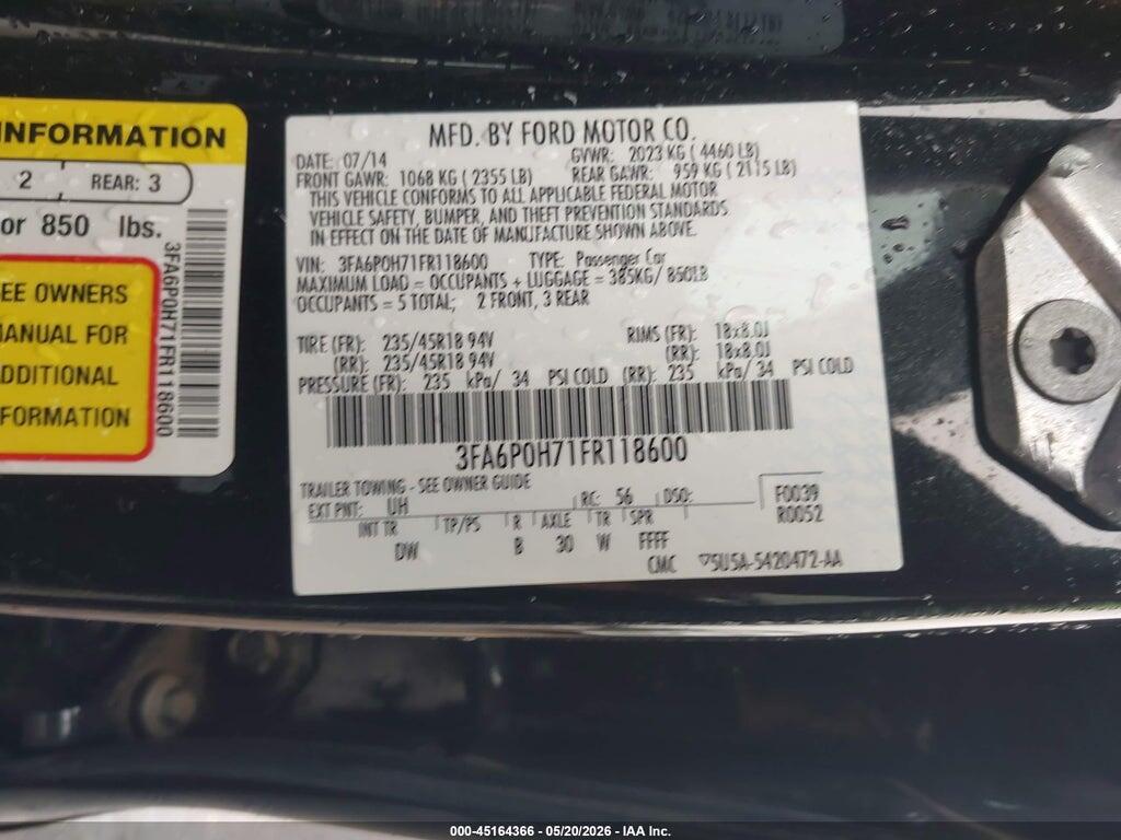 3FA6P0H71FR118600 2015 FORD FUSION photo no. 9