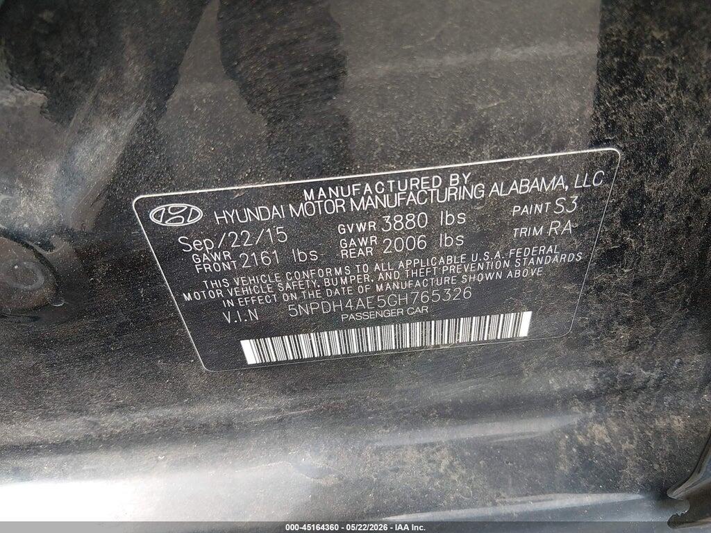 5NPDH4AE5GH765326 2016 HYUNDAI ELANTRA photo no. 9