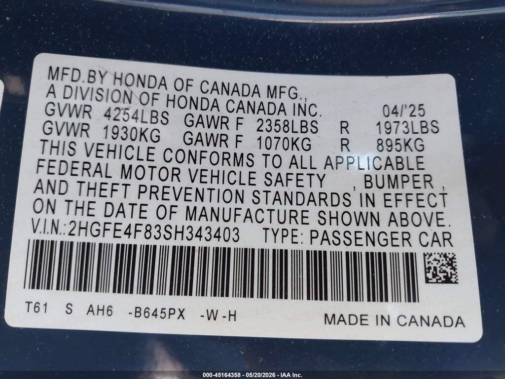 2HGFE4F83SH343403 2025 HONDA CIVIC HYBRID photo no. 9