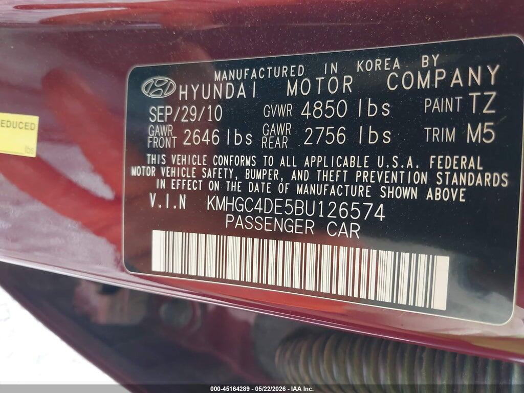 KMHGC4DE5BU126574 2011 HYUNDAI GENESIS photo no. 9