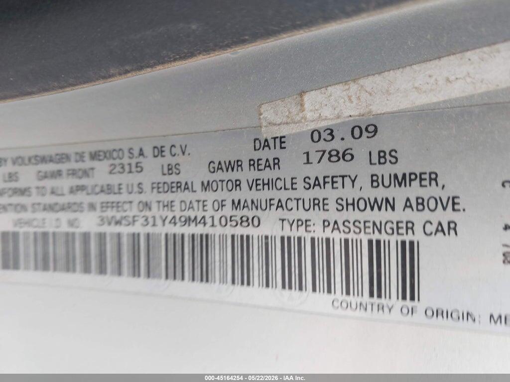 3VWSF31Y49M410580 2009 VOLKSWAGEN NEW BEETLE photo no. 9