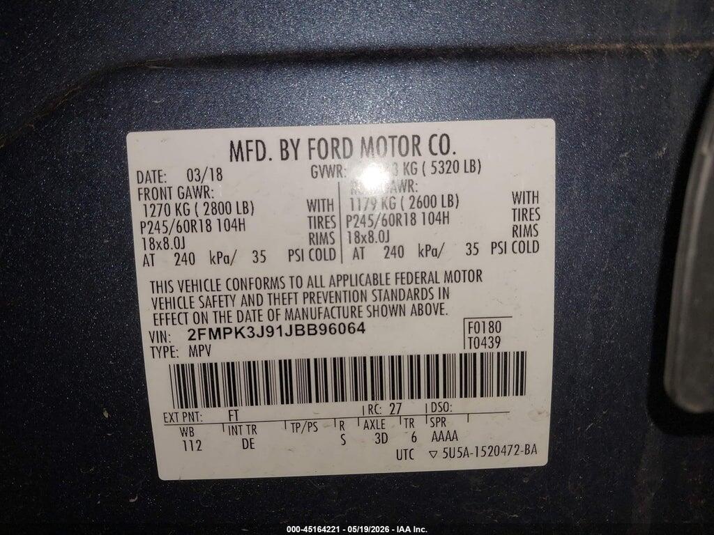 2FMPK3J91JBB96064 2018 FORD EDGE photo no. 9