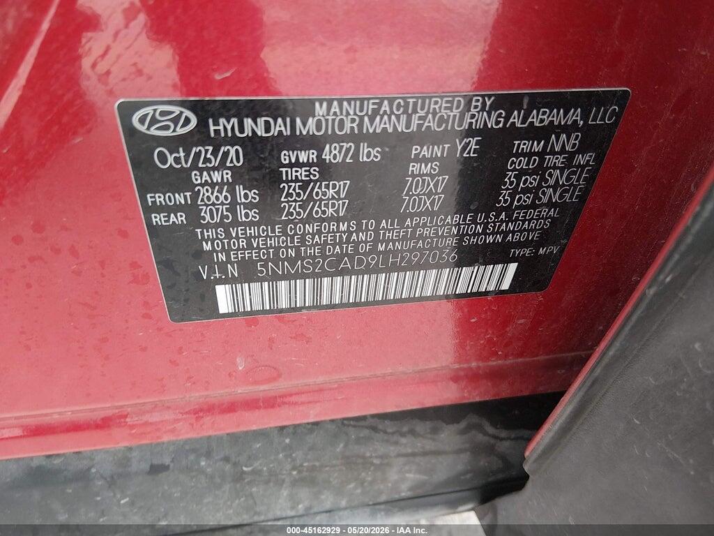 5NMS2CAD9LH297036 2020 HYUNDAI SANTA FE photo no. 9
