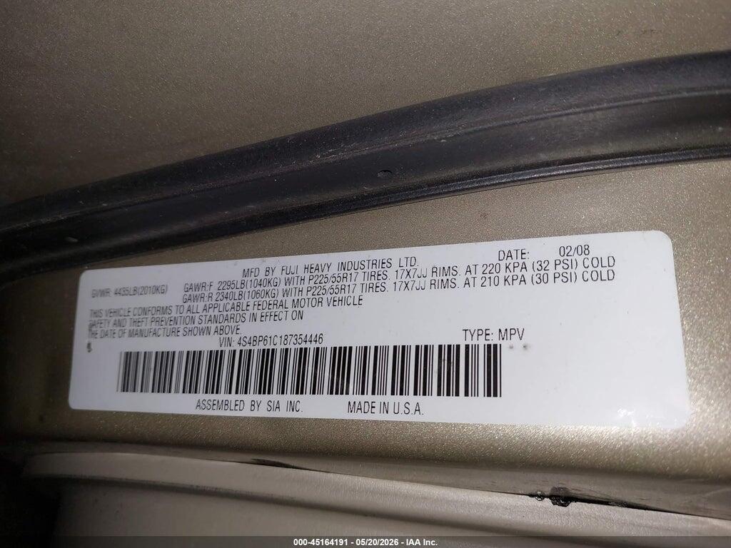 4S4BP61C187354446 2008 SUBARU OUTBACK photo no. 9