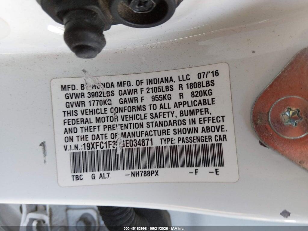 19XFC1F30GE034871 2016 HONDA CIVIC photo no. 9