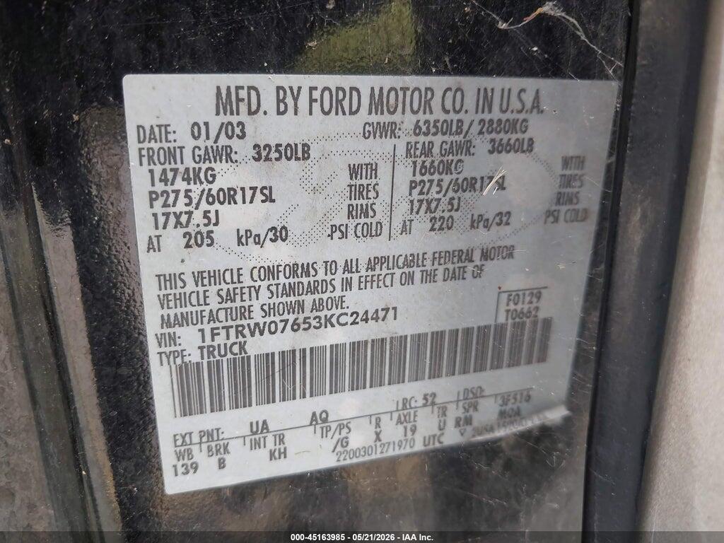 1FTRW07653KC24471 2003 FORD F-150 photo no. 9
