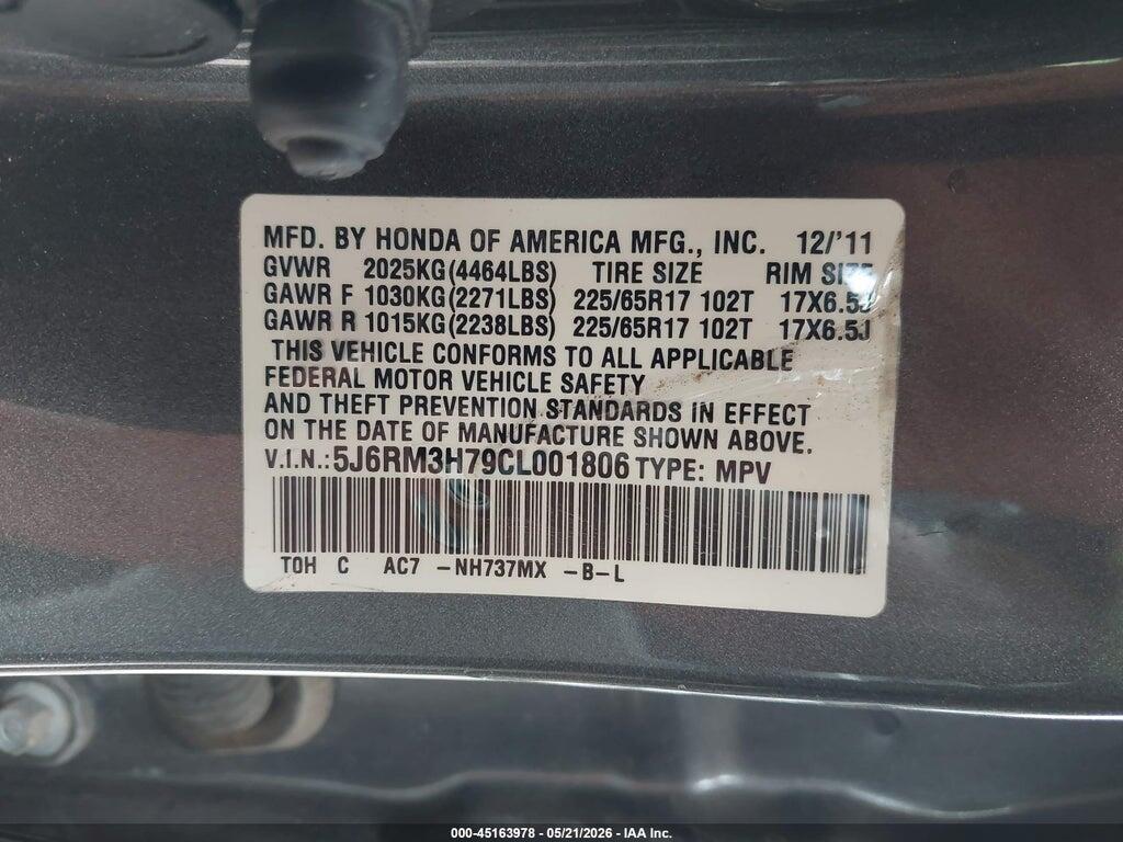5J6RM3H79CL001806 2012 HONDA CR-V photo no. 9