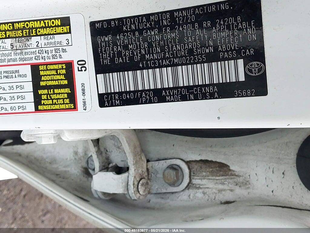 4T1C31AK7MU022355 2021 TOYOTA CAMRY photo no. 9