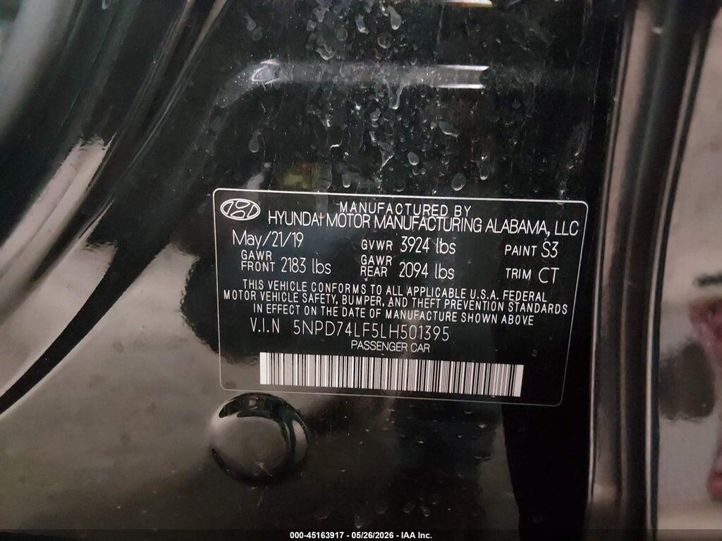 5NPD74LF5LH501395 2020 HYUNDAI ELANTRA photo no. 9