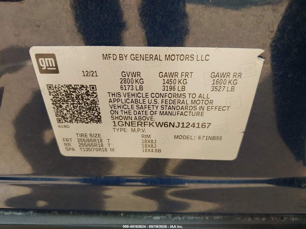 1GNERFKW6NJ124167 2022 CHEVROLET TRAVERSE photo no. 9