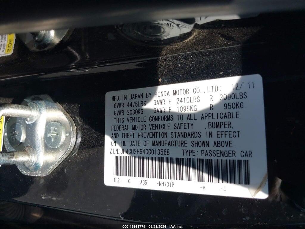 JH4CU2F64CC013568 2012 ACURA TSX photo no. 9