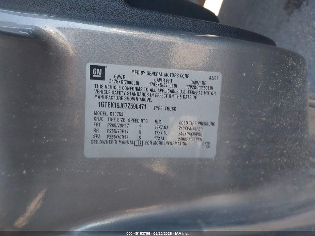1GTEK19J67Z590471 2007 GMC SIERRA 1500 photo no. 9