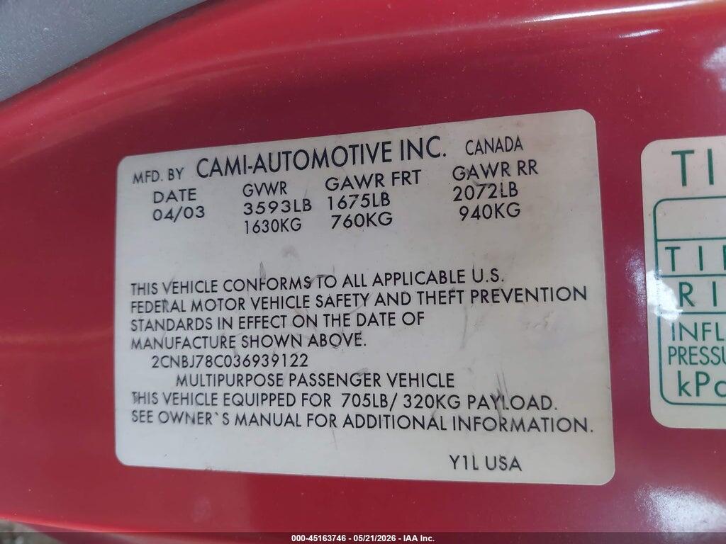 2CNBJ78C036939122 2003 CHEVROLET TRACKER photo no. 9
