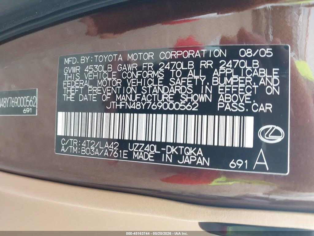 JTHFN48Y769000562 2006 LEXUS SC 430 photo no. 9