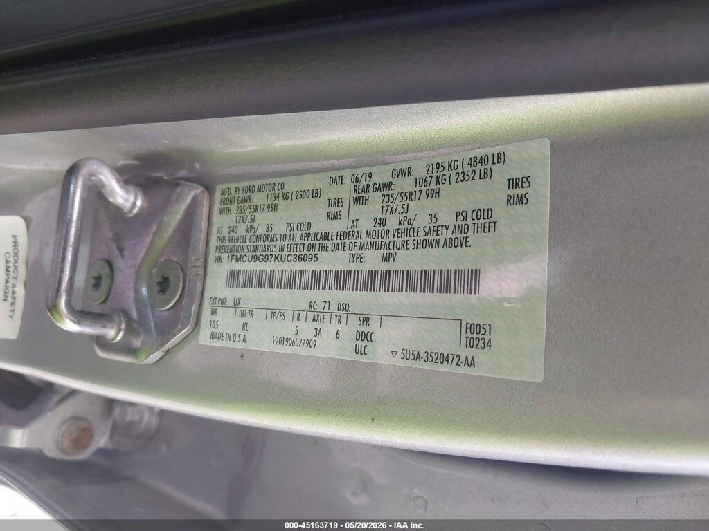 1FMCU9G97KUC36095 2019 FORD ESCAPE photo no. 9
