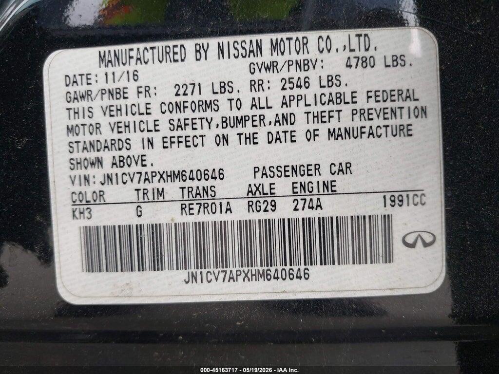 JN1CV7APXHM640646 2017 INFINITI Q50 photo no. 9