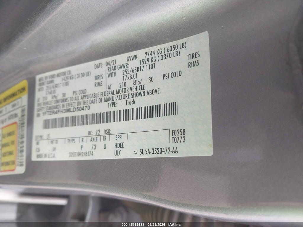1FTER4FH3MLD50470 2021 FORD RANGER photo no. 9