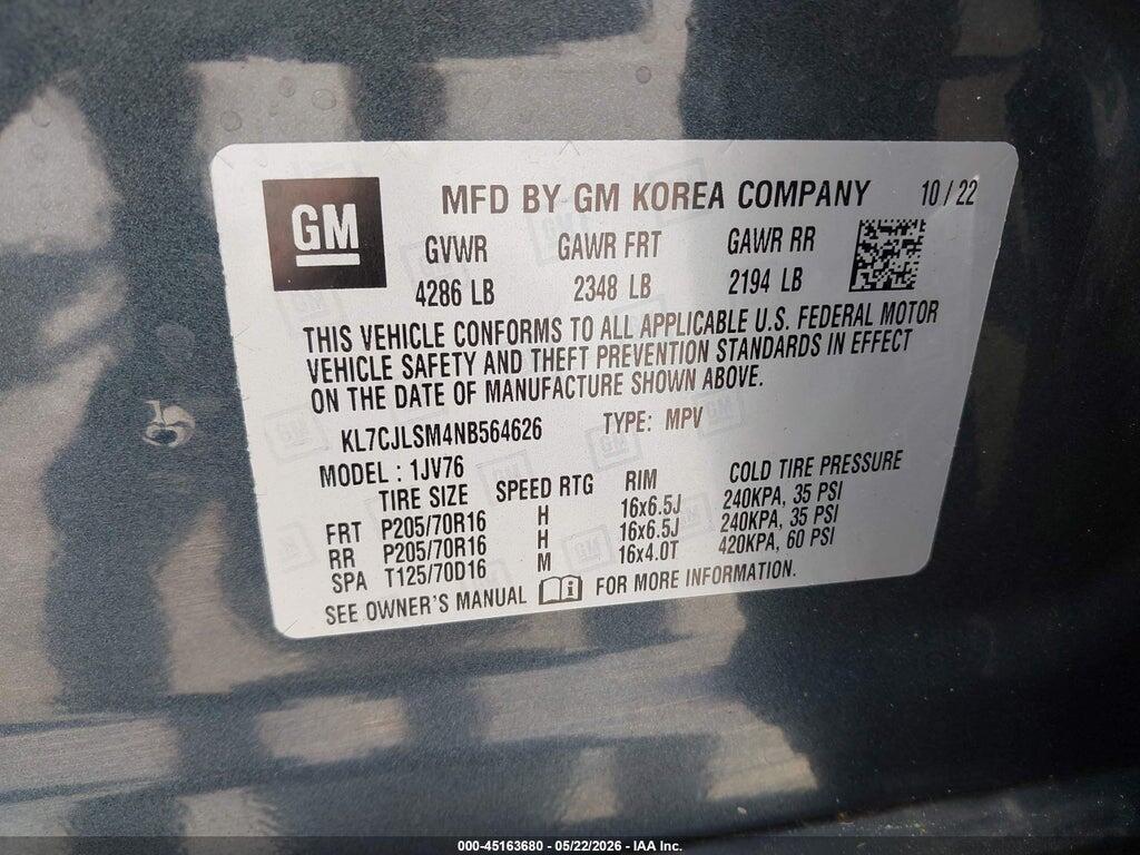 KL7CJLSM4NB564626 2022 CHEVROLET TRAX photo no. 9