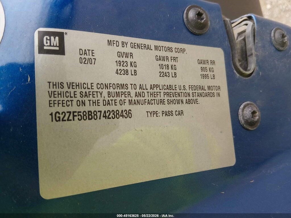 1G2ZF58B874238436 2007 PONTIAC G6 photo no. 9