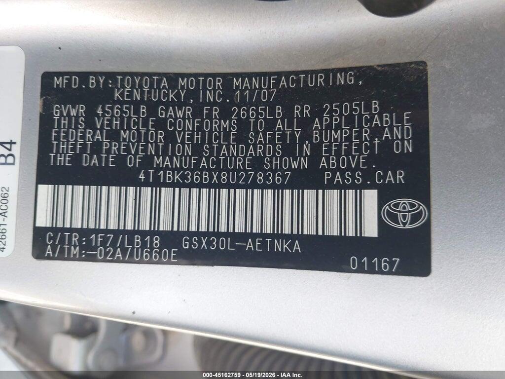 4T1BK36BX8U278367 2008 TOYOTA AVALON photo no. 9