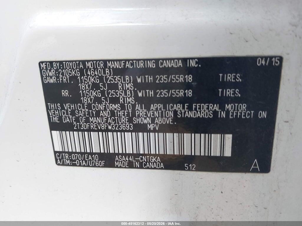 2T3DFREV8FW323693 2015 TOYOTA RAV4 photo no. 9
