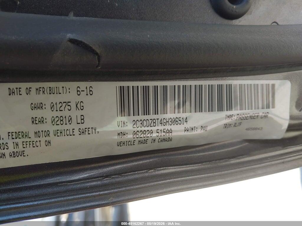 2C3CDZBT4GH306514 2016 DODGE CHALLENGER photo no. 9