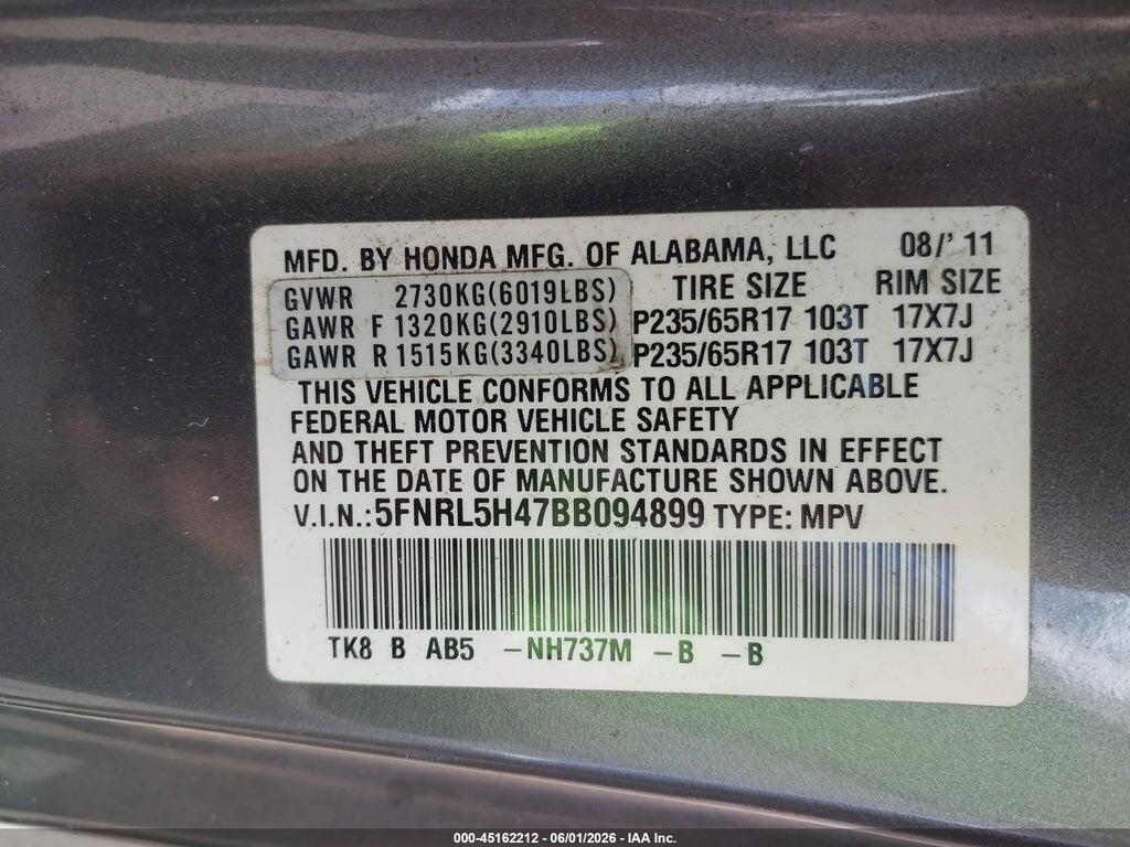 5FNRL5H47BB094899 2011 HONDA ODYSSEY photo no. 9