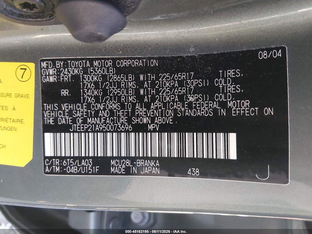 JTEEP21A950073696 2005 TOYOTA HIGHLANDER photo no. 9